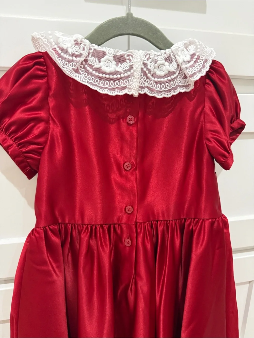 American Girl x Janie and Jack, Red Satin Dress with White Lace Collar